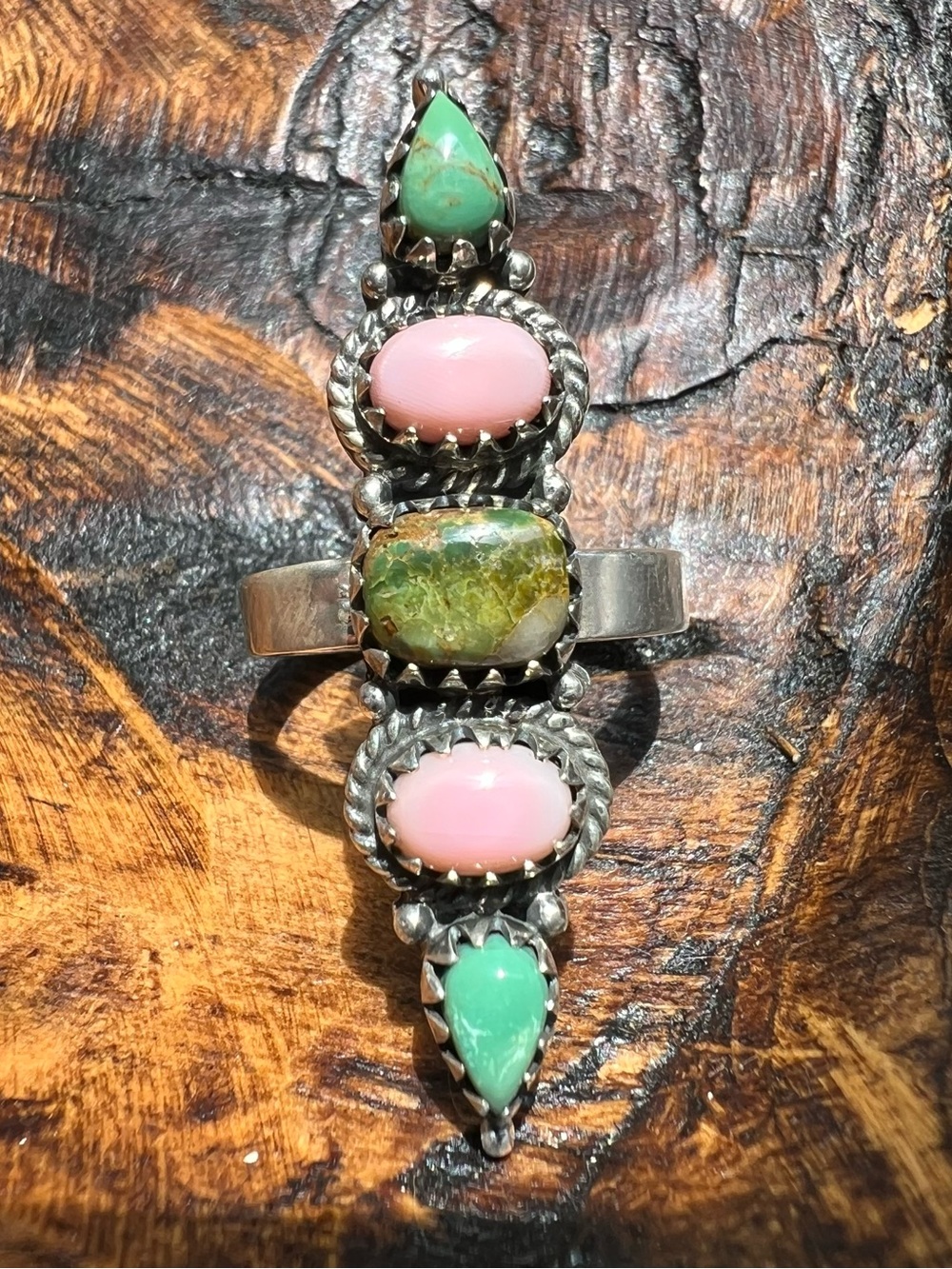 Sterling Silver Kingman Sonoran Gold Turquoise Queen Conch Crawler Ring Sz 9